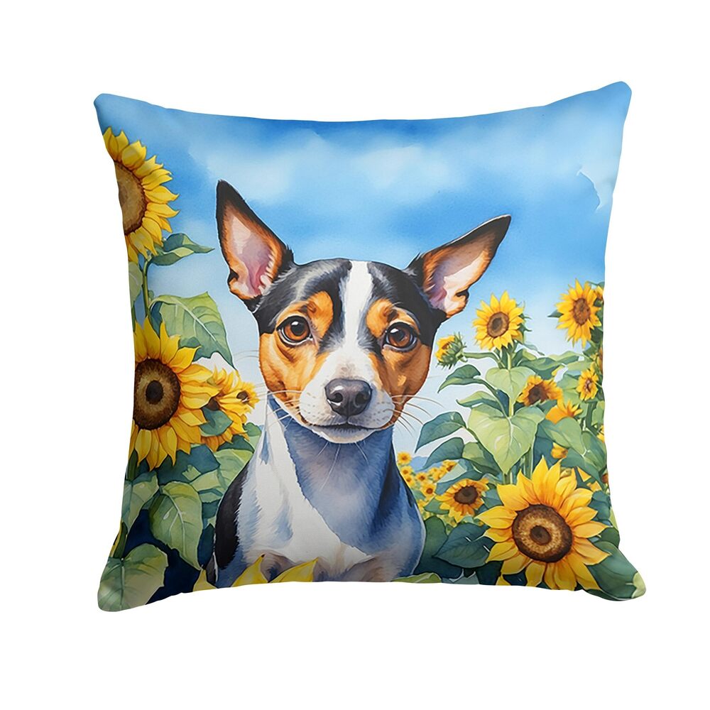3678 in Sunflowers Throw Pillow, 18Hx18W, Rat Terrier 6147